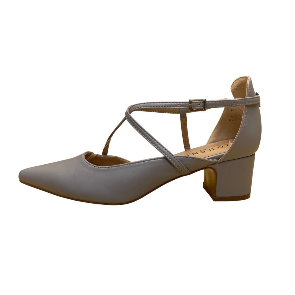 Journee Collection Women’s Gray Faux Leather Strappy Pointed Toe Heels Size 7.5 - Picture 4 of 10